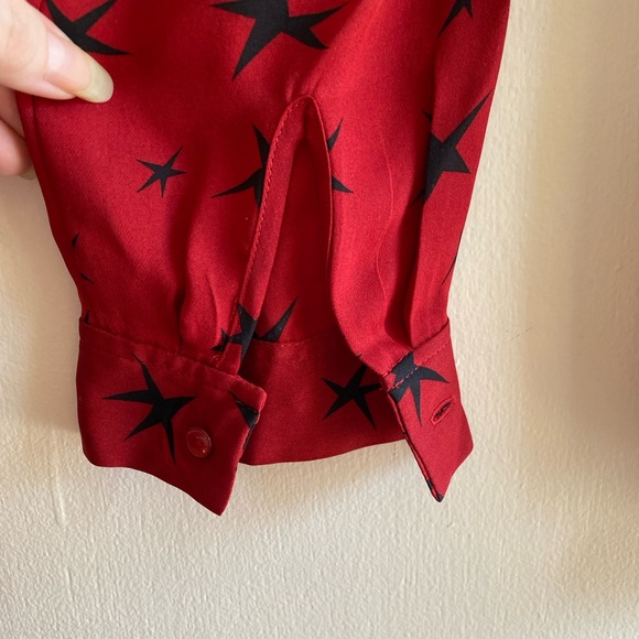 L’Agence 100% Silk Buttondown Red Black Star Women's Top Blouse Shirt Celestial - Picture 11 of 13